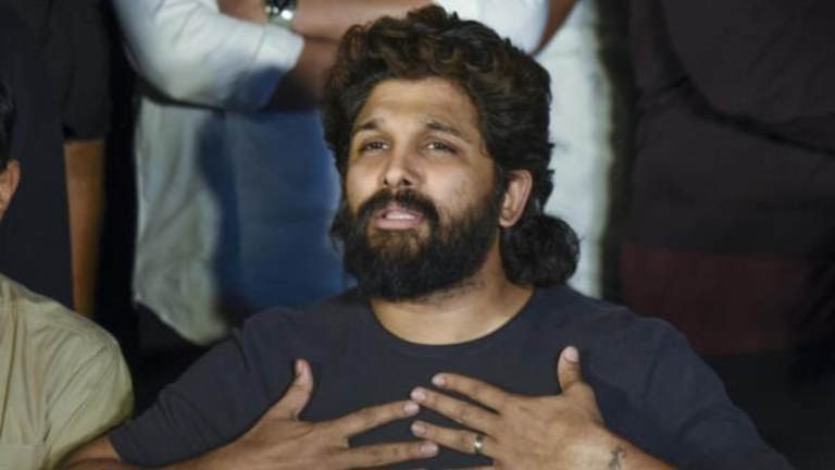 Actor Allu Arjun representing his personality rights case in court and a thematic poster of Pushpa 3.