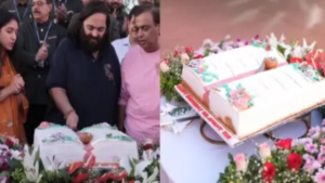 Anant Ambani birthday celebration highlights showing food distribution to cows and educational kits to children in Jamnagar.