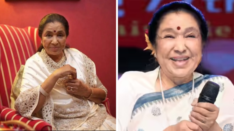 Legendary Indian playback singer Asha Bhosle performing at a live concert during her 90th birthday celebrations.