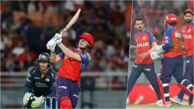 Cooper Connolly celebrating his half-century during PBKS vs GT IPL 2026match in Ahmedabad