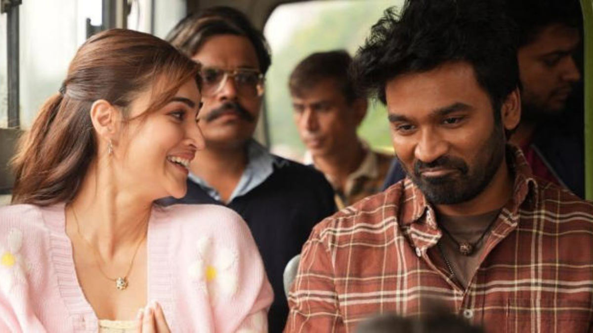 Actors Dhanush and Kriti Sanon in a romantic still from their upcoming collaboration.