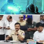 సైబరాబాద్ పోలీసులు డిజిటల్ అరెస్ట్ మోసగాళ్లను మీడియా ముందు ప్రవేశపెడుతున్న దృశ్యం.