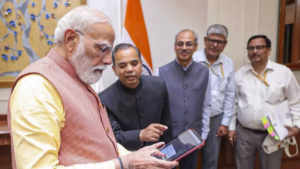 PM Narendra Modi completing digital census self-enumeration on a tablet for the 2026 India Census(Digital Census 2026 India)