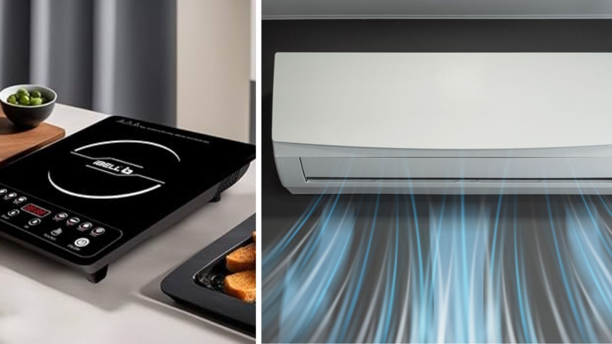 Illustration showing overloaded electric circuit board and a person checking household wiring for safety.