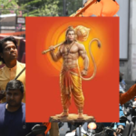 Thousands of devotees on motorbikes carrying saffron flags during Hanuman Jayanti Shobha Yatra in Hyderabad
