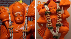 Lord Hanuman idol covered in orange sindoor representing his ultimate devotion to Lord Rama-Hanuman Sindoor Story