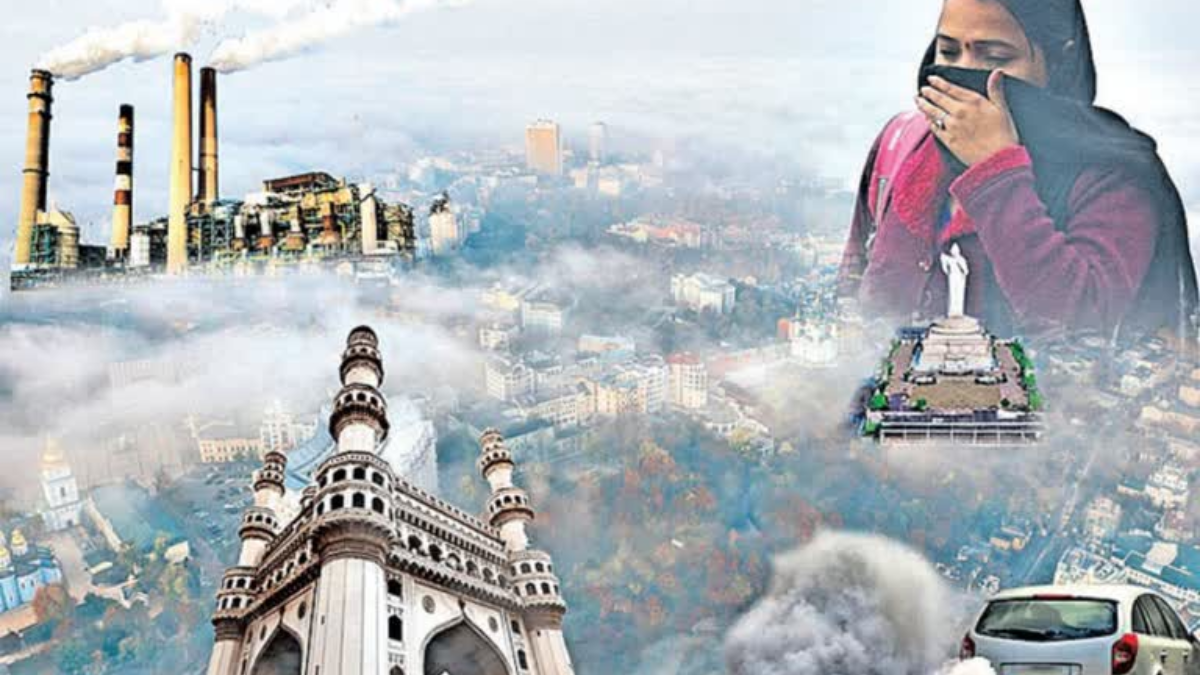 హైదరాబాద్‌లోని ఉప్పరపల్లి ప్రాంతంలో కాలుష్యంతో నిండిన వాతావరణం మరియు AQI రీడింగ్స్.
