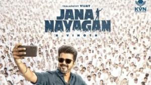 Official poster of Actor Vijay's movie Jananayagan with a 'Say No to Piracy' warning overlay.