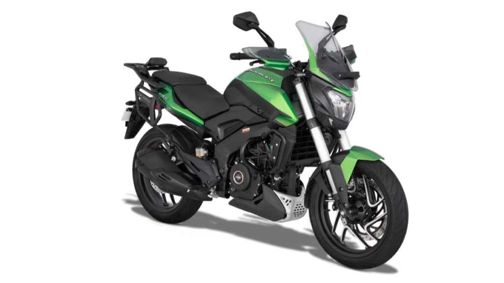 New Bajaj Dominar 400 in Aurora Green color featuring the updated 349cc engine.