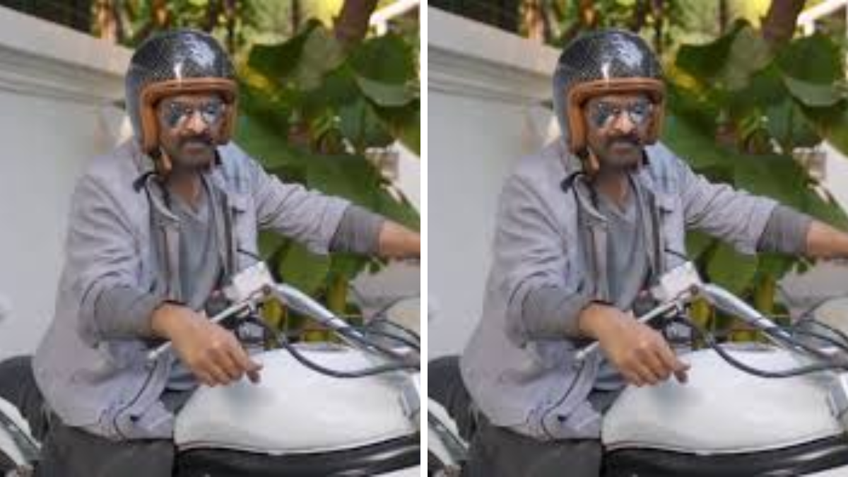 Actor Prabhas posing with a bike and Sharwanand during the promotional event of the movie Biker