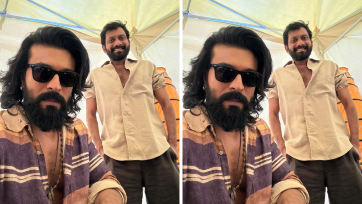 పెద్ది సినిమా సెట్స్‌లో హీరో రామ్ చరణ్ మరియు దర్శకుడు బుచ్చిబాబు సానా.