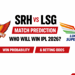 SRH and LSG players in action during an intense IPL 2026 cricket match at Uppal Stadium.