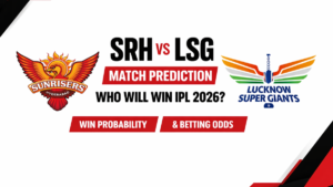 SRH and LSG players in action during an intense IPL 2026 cricket match at Uppal Stadium.