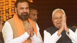 Samrat Choudhary being elected as the NDA legislative party leader in Patna, Bihar.