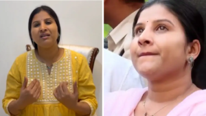 Tollywood singer Mangli addressing the media regarding the micro finance case allegations.