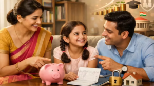 సుకన్య సమృద్ధి యోజన పొదుపు పథకానికి సంబంధించిన పాస్‌బుక్ మరియు నాణేల చిత్రం.