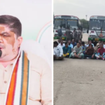 మంత్రి పొన్నం ప్రభాకర్ ఆర్టీసీ కార్మికుల సమస్యలపై మీడియా సమావేశంలో మాట్లాడుతున్న దృశ్యం.