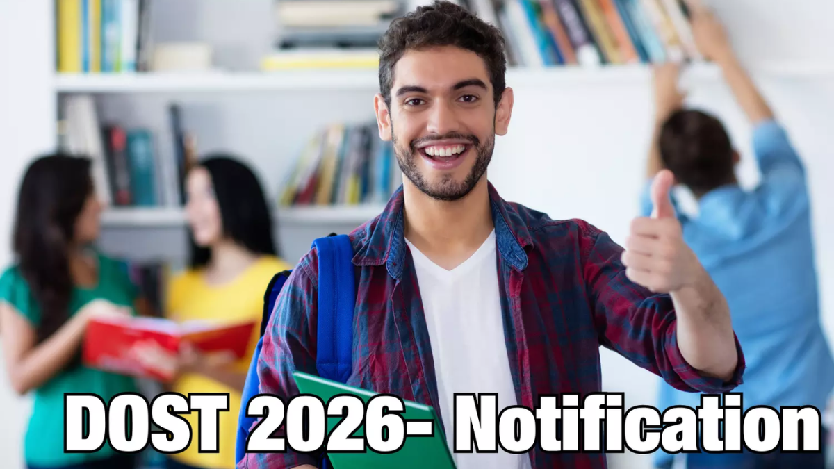 Official poster of TS DOST 2026 notification showing admission dates and registration process for degree colleges in Telangana.