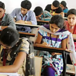 Telangana State Board of Intermediate Education (TGBIE) official logo and students checking results on a laptop.