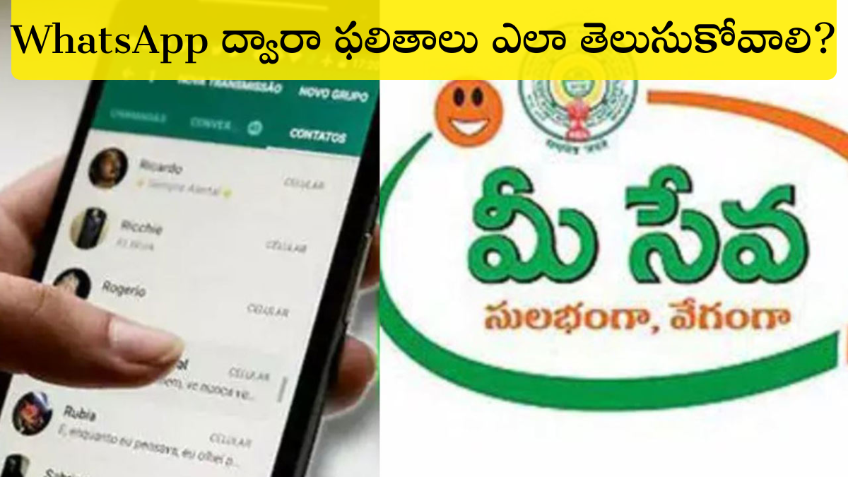 Step-by-step infographic showing how to check Telangana Intermediate results using WhatsApp chatbot.