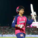 Young cricketer Vaibhav Suryavanshi hitting a boundary for Rajasthan Royals in IPL 2026 match against RCB.