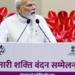 Prime Minister Narendra Modi addressing women at Nari Shakti Vandan Sammelan in Delhi.
